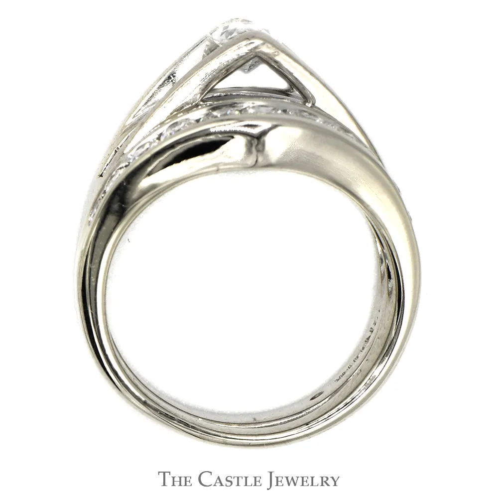 1.35cttw Marquise Cut Diamond Bridal Set with Accents and Matching Curved Band in 14k White Gold