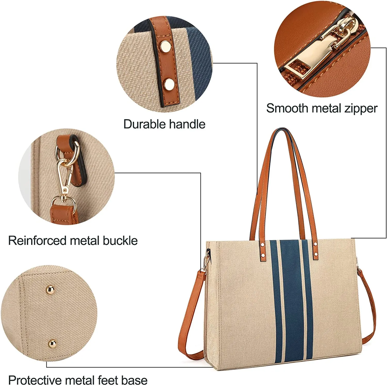 15.6 Inch Laptop Tote Bag for Women, Large Canvas Work Tote Bags for Women, Computer Briefcase Shoulder Bag, Casual Beach Bag