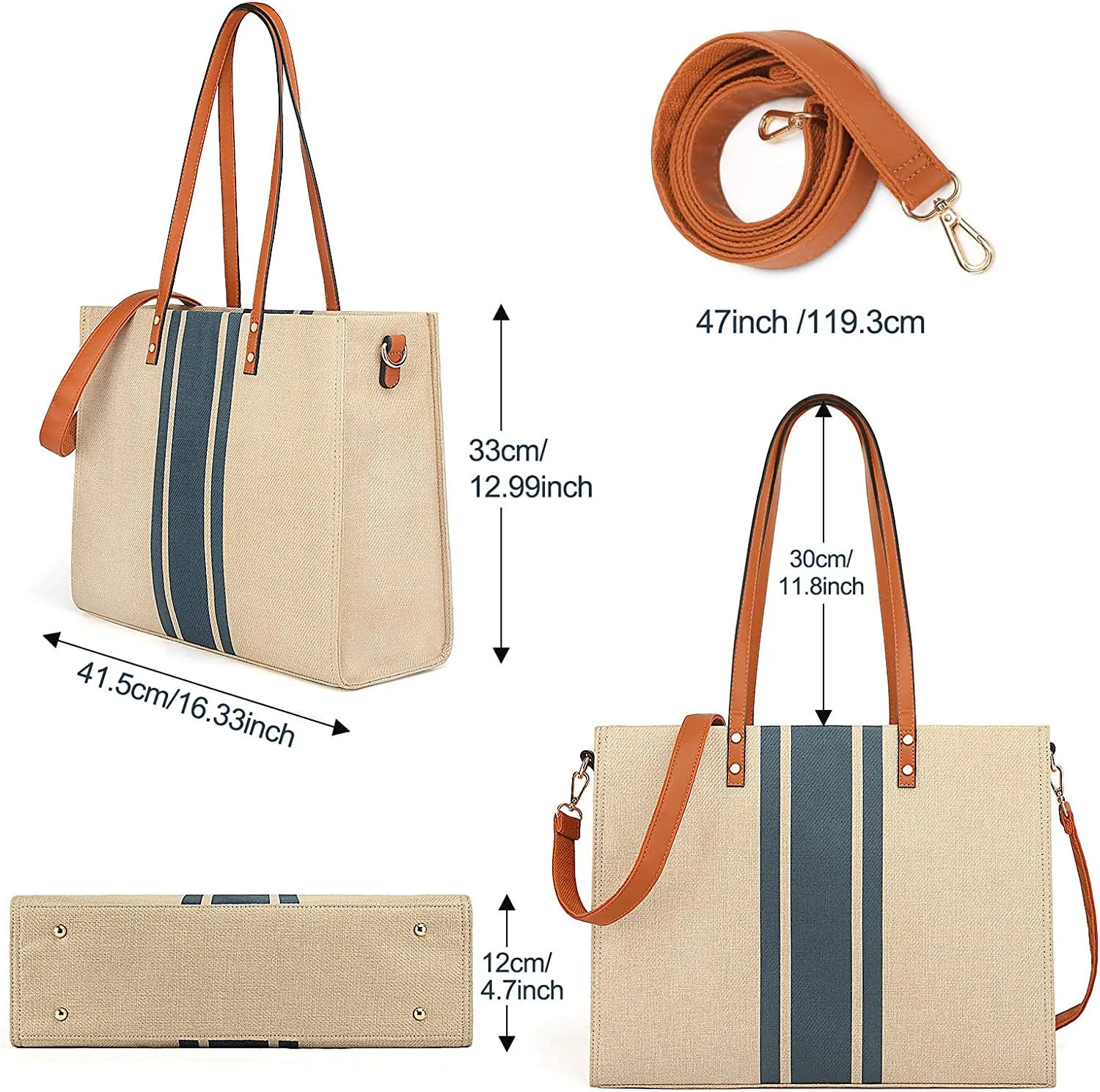 15.6 Inch Laptop Tote Bag for Women, Large Canvas Work Tote Bags for Women, Computer Briefcase Shoulder Bag, Casual Beach Bag