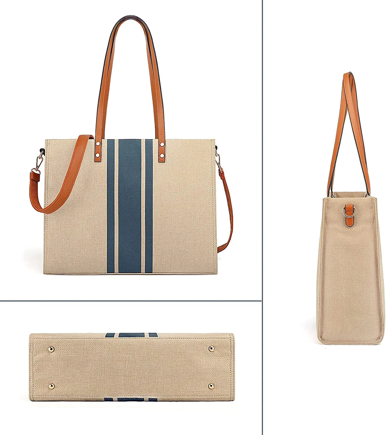15.6 Inch Laptop Tote Bag for Women, Large Canvas Work Tote Bags for Women, Computer Briefcase Shoulder Bag, Casual Beach Bag