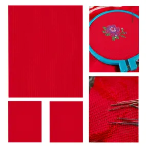 3 Pcs 14 Count Red Cross Stitch Cloth Classic Embroidery Fabric (19.7x23.6in)