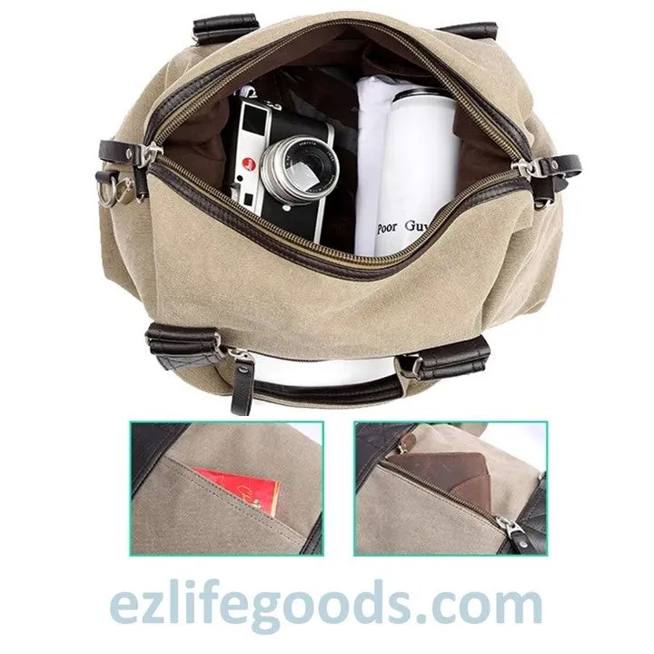 Anti-Theft Canvas Duffle Bag| Zipper Weekend Bag| Fitness Handbag| Shoulder Bag with Many Pockets