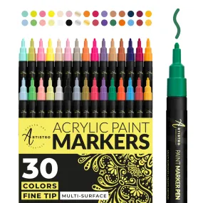 Artistro Acrylic Paint Pens For Fabric, Glass, Fine Tip, 30 colored paint markers