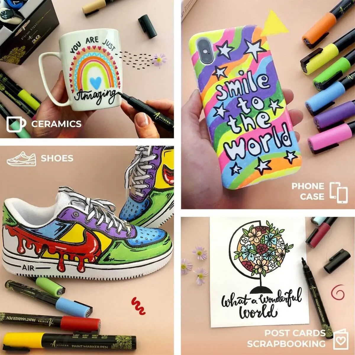 Artistro Acrylic Paint Pens For Fabric, Glass, Fine Tip, 30 colored paint markers