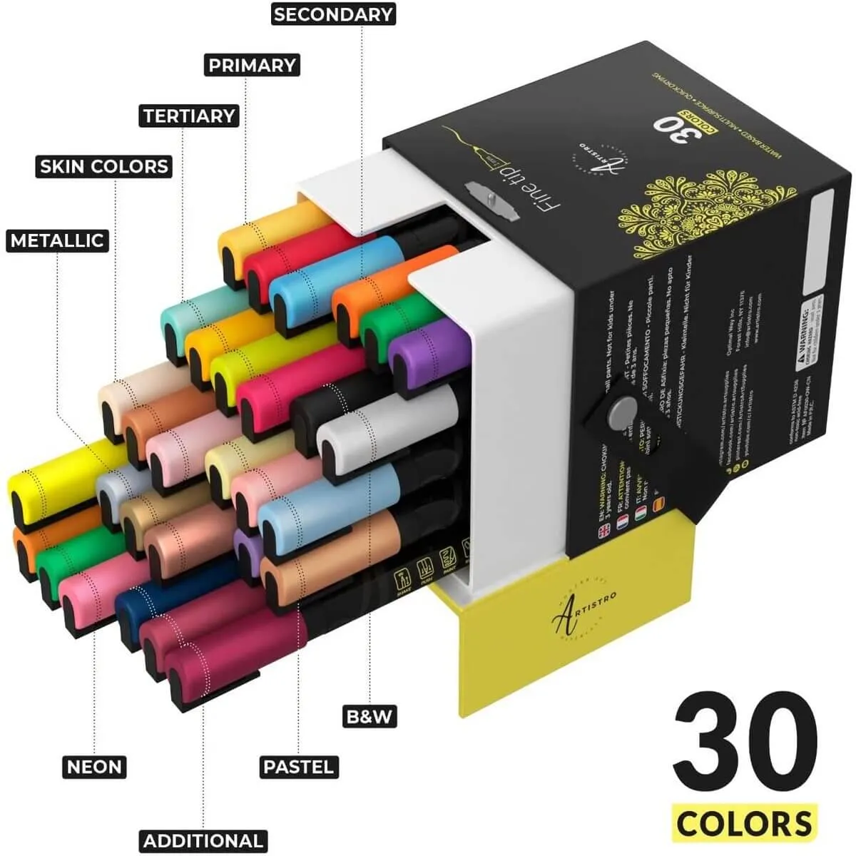 Artistro Acrylic Paint Pens For Fabric, Glass, Fine Tip, 30 colored paint markers