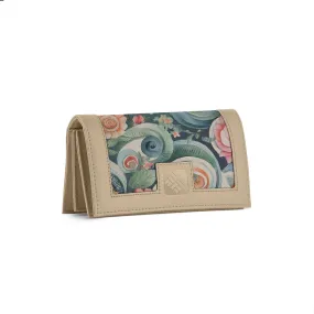 Beige Sleek Elegance Fold Wallet Featuring Vintage Typography & Peaks
