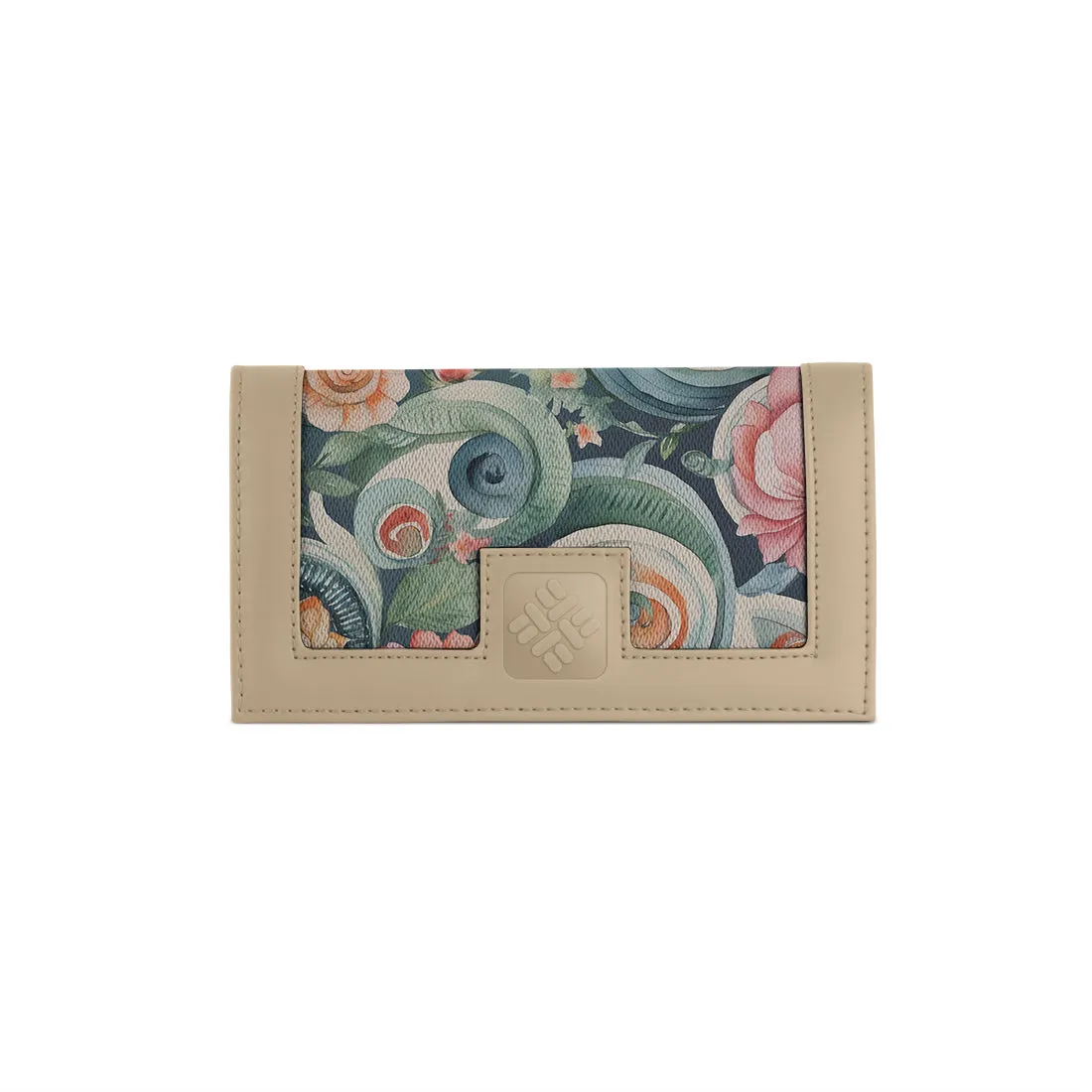 Beige Sleek Elegance Fold Wallet Featuring Vintage Typography & Peaks