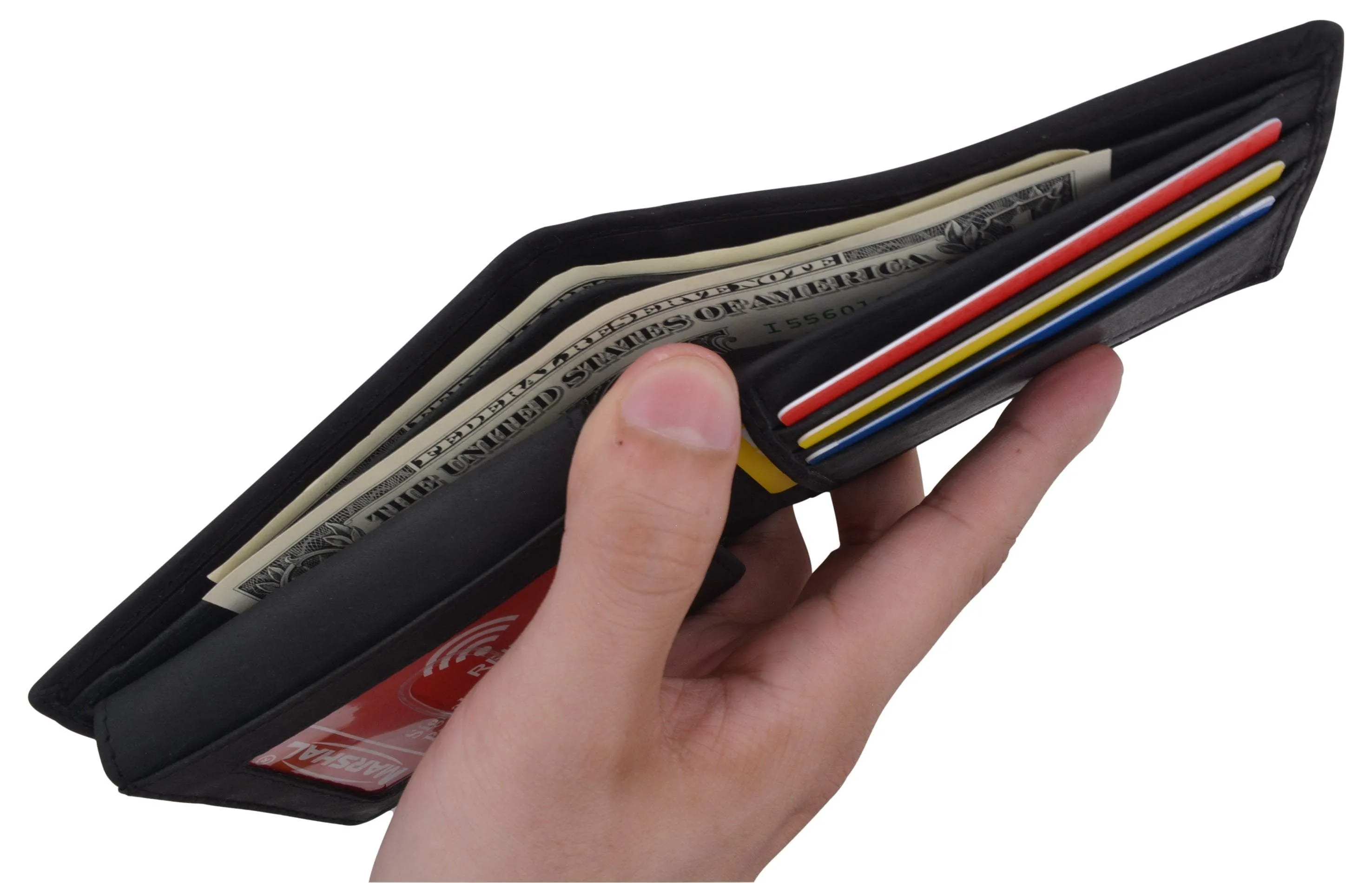 Bifold Genuine Leather Mens RFID Credit Card ID Wallet W/ Ying Yang Logo