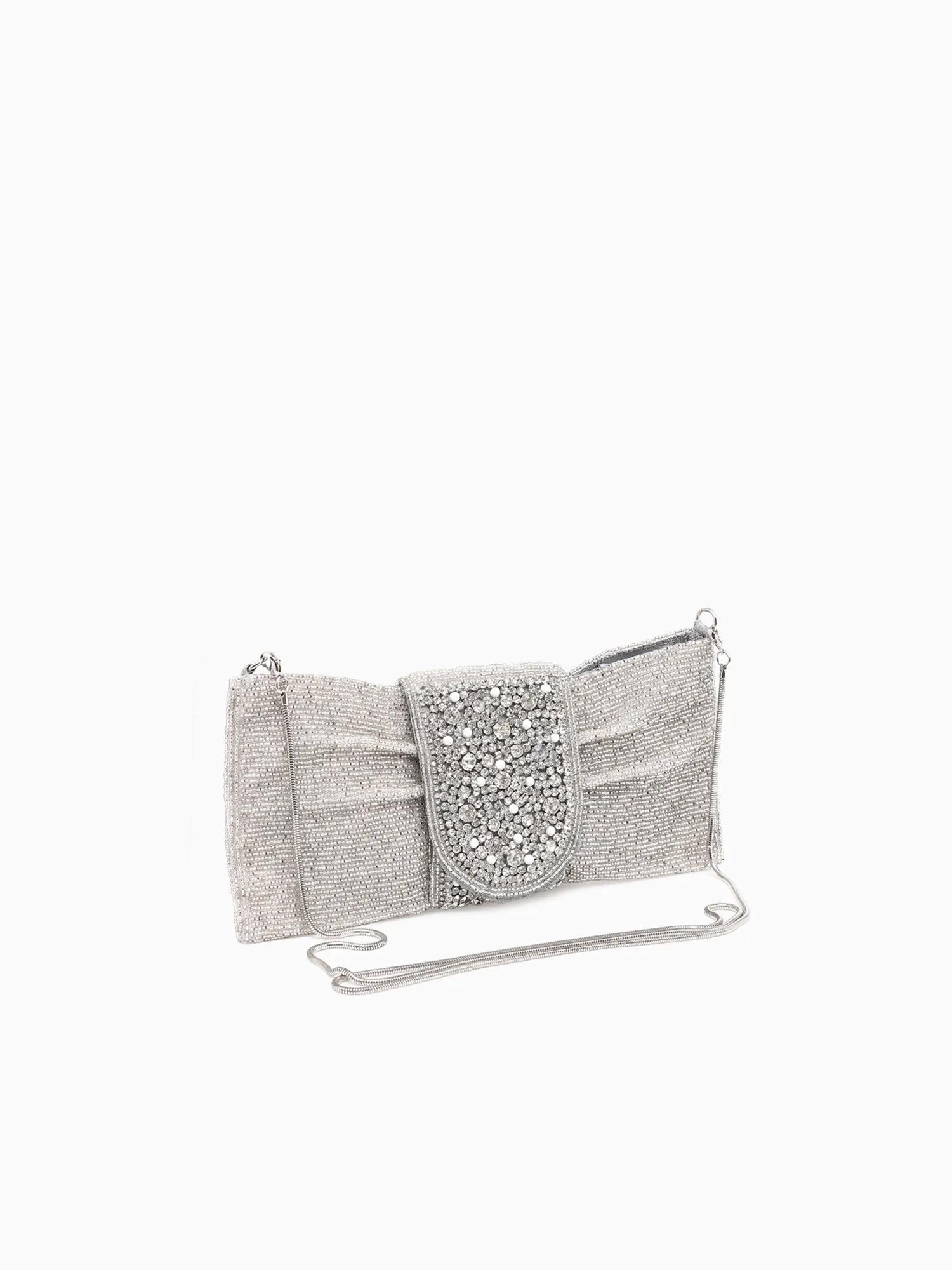 Bow Bag Flap Clutch Silver