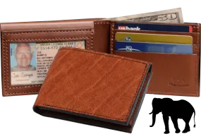Caramel Brown Elephant Luxury Designer Exotic Bifold Wallet With Flip Up ID Window