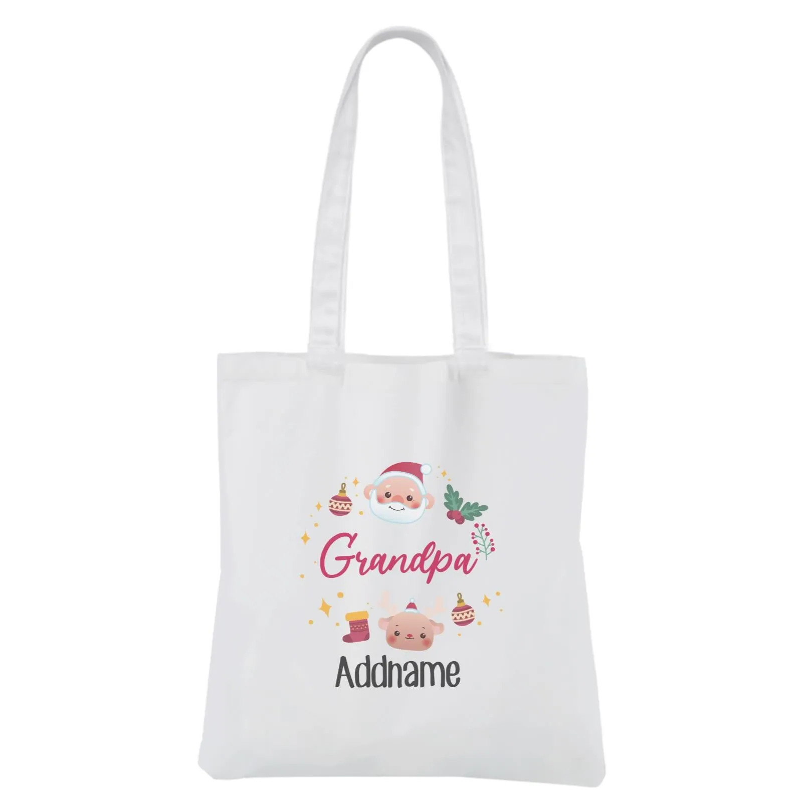Christmas Cute Wreath Grandpa White Canvas Bag