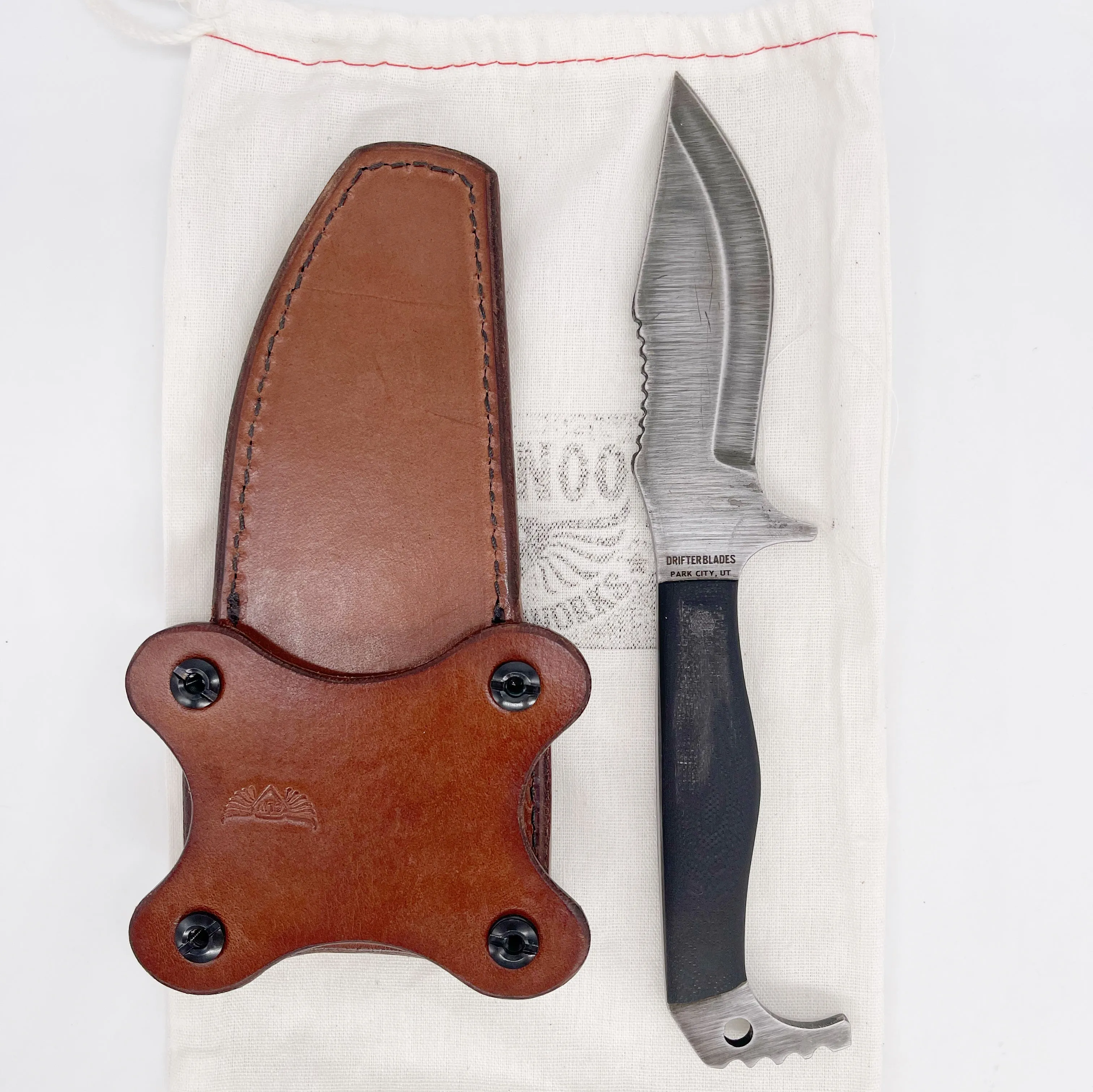 Drifter Blades Pathfinder Custom Fixed Blade Knife Black Micarta Handles Customer Leather Sheath