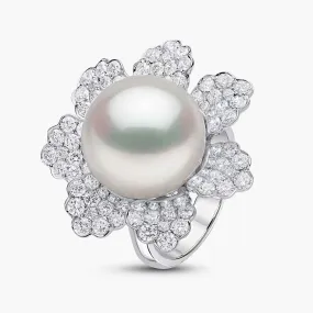 Duchess 18K Gold Pearl and Pavé Diamond Floral Ring