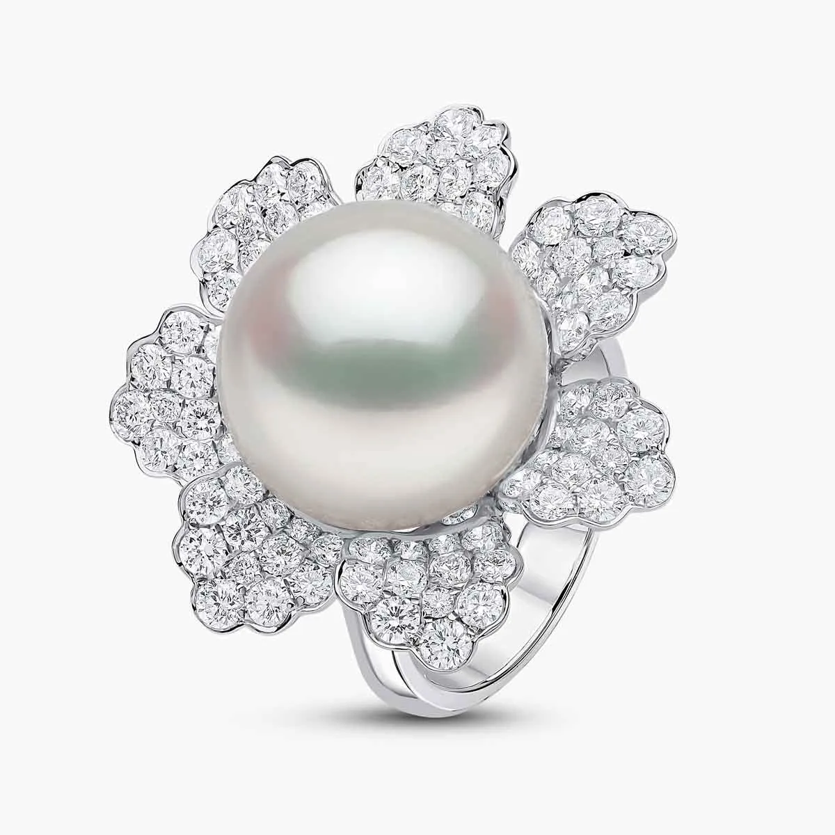 Duchess 18K Gold Pearl and Pavé Diamond Floral Ring