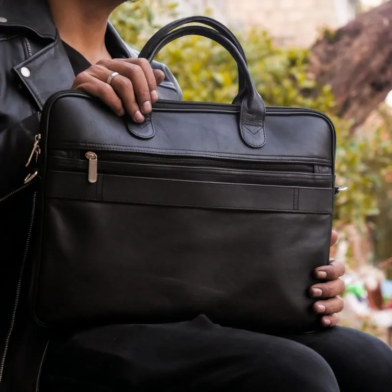 Executive Leather Laptop Bag-Black