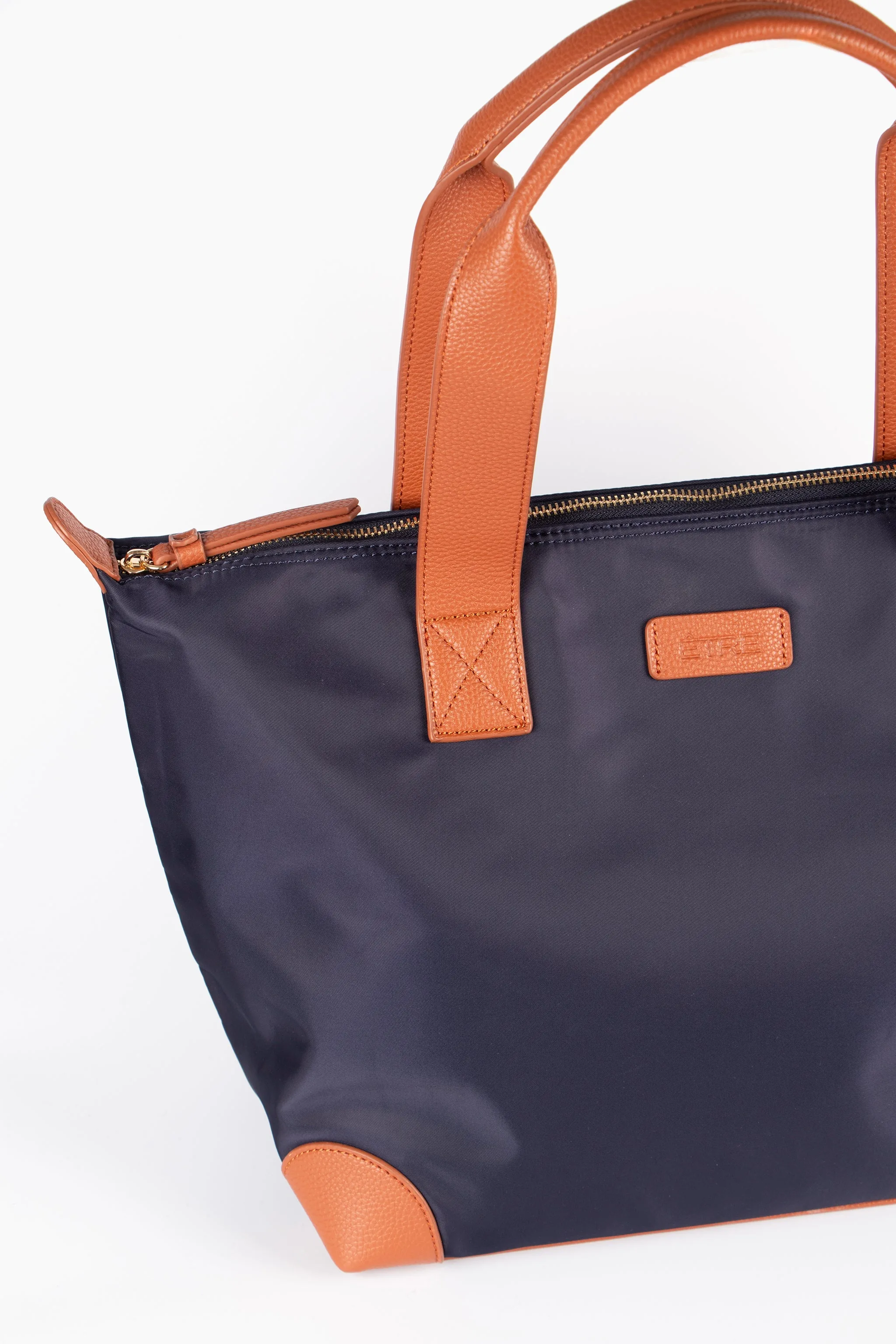 Harlowe Classic Tote Bag - Navy Blue, Nylon/PU
