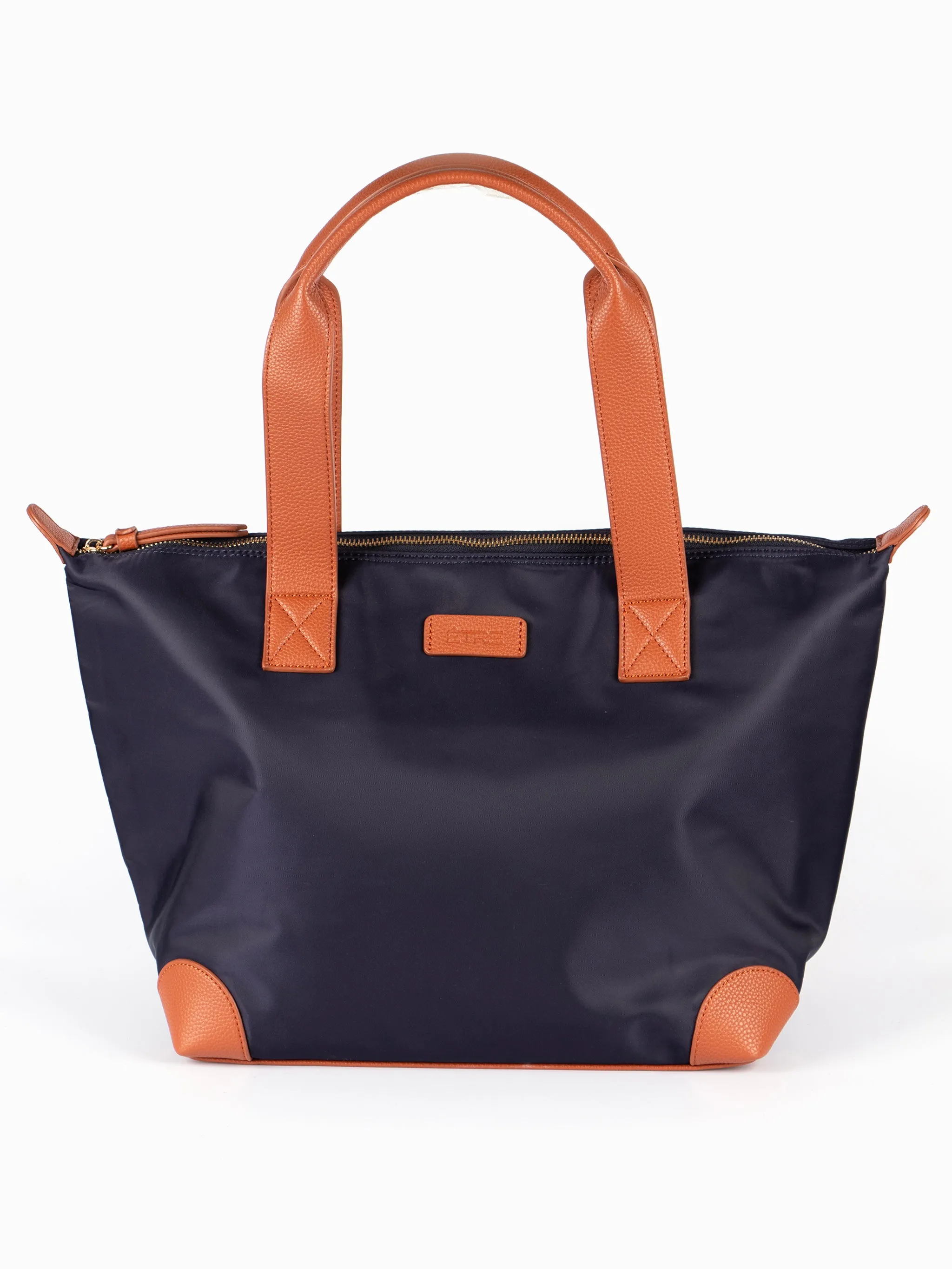 Harlowe Classic Tote Bag - Navy Blue, Nylon/PU