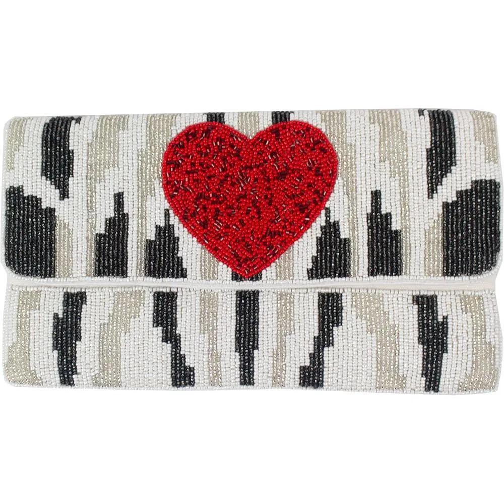 HEART Beaded Clutch Bag