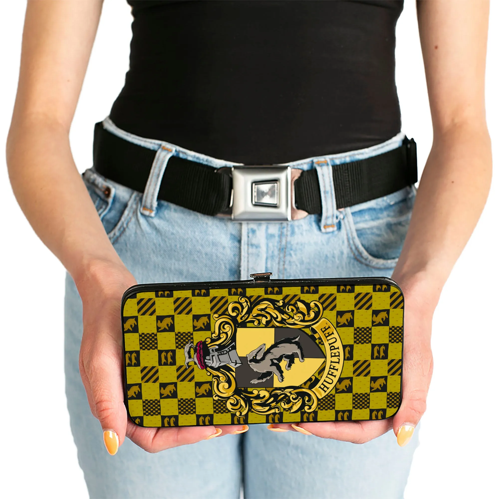Hinged Wallet - Harry Potter HUFFLEPUFF Crest Heraldry Checkers Golds Black