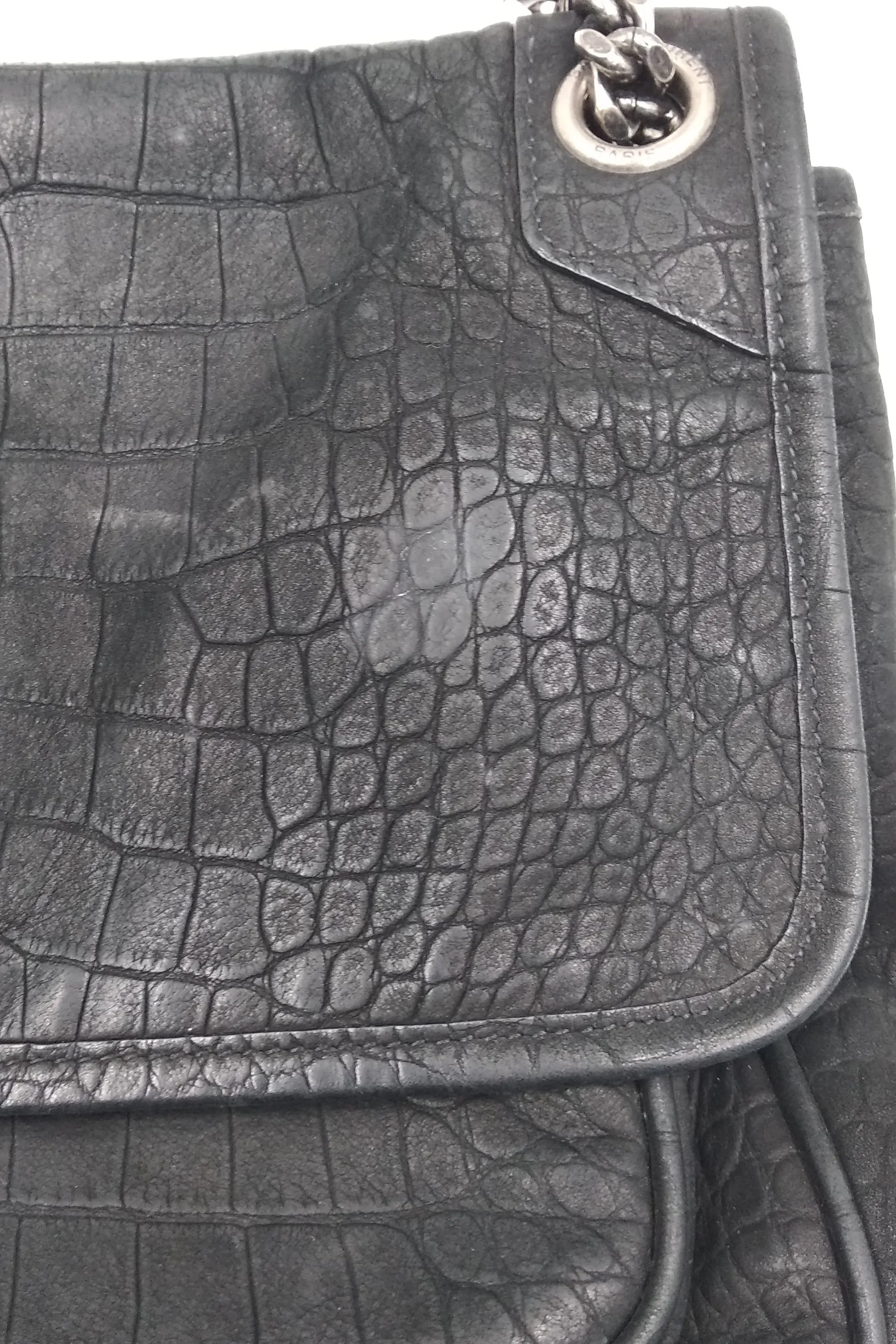 Medium Niki Crocodile Embossed Black