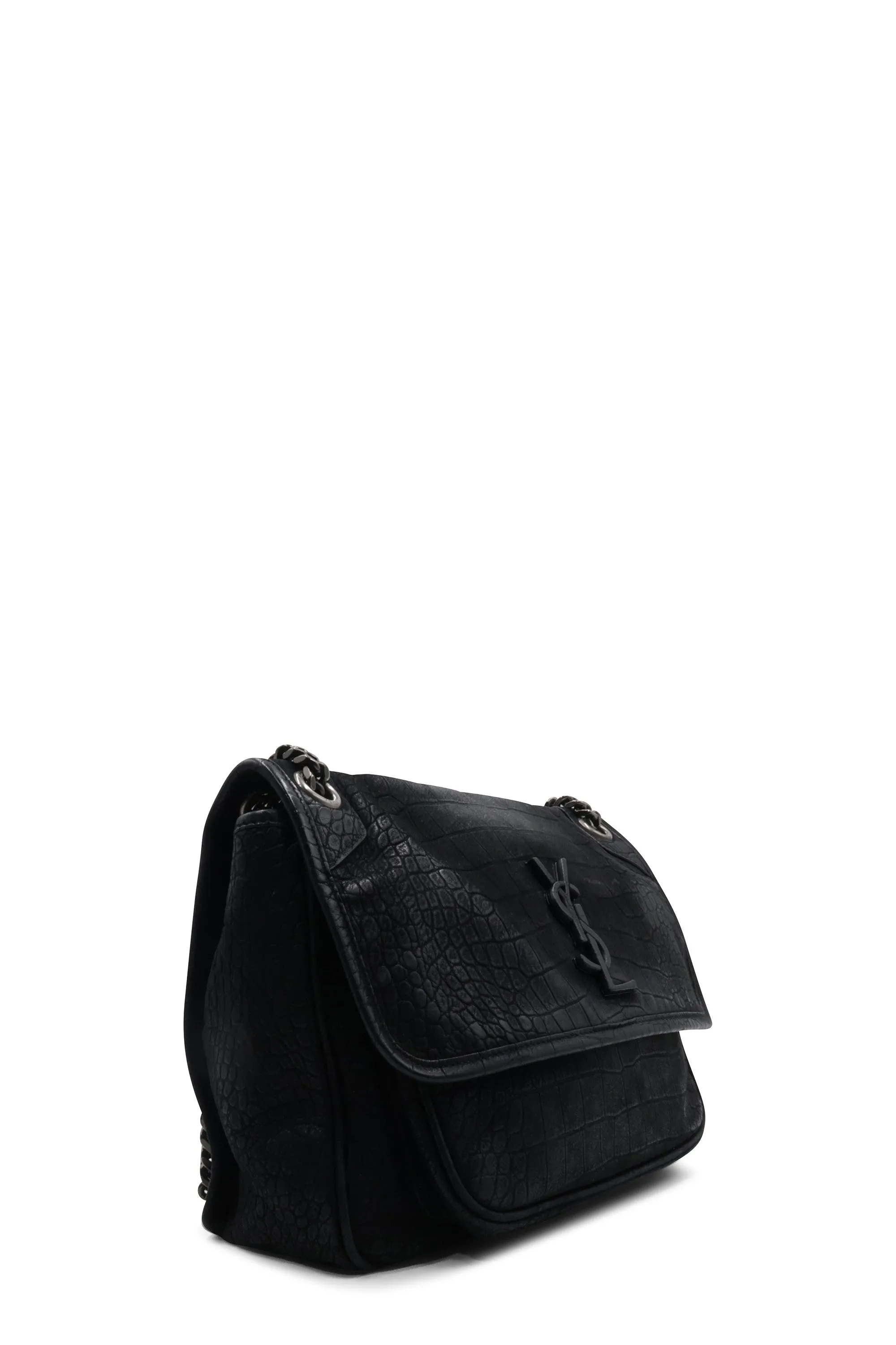 Medium Niki Crocodile Embossed Black
