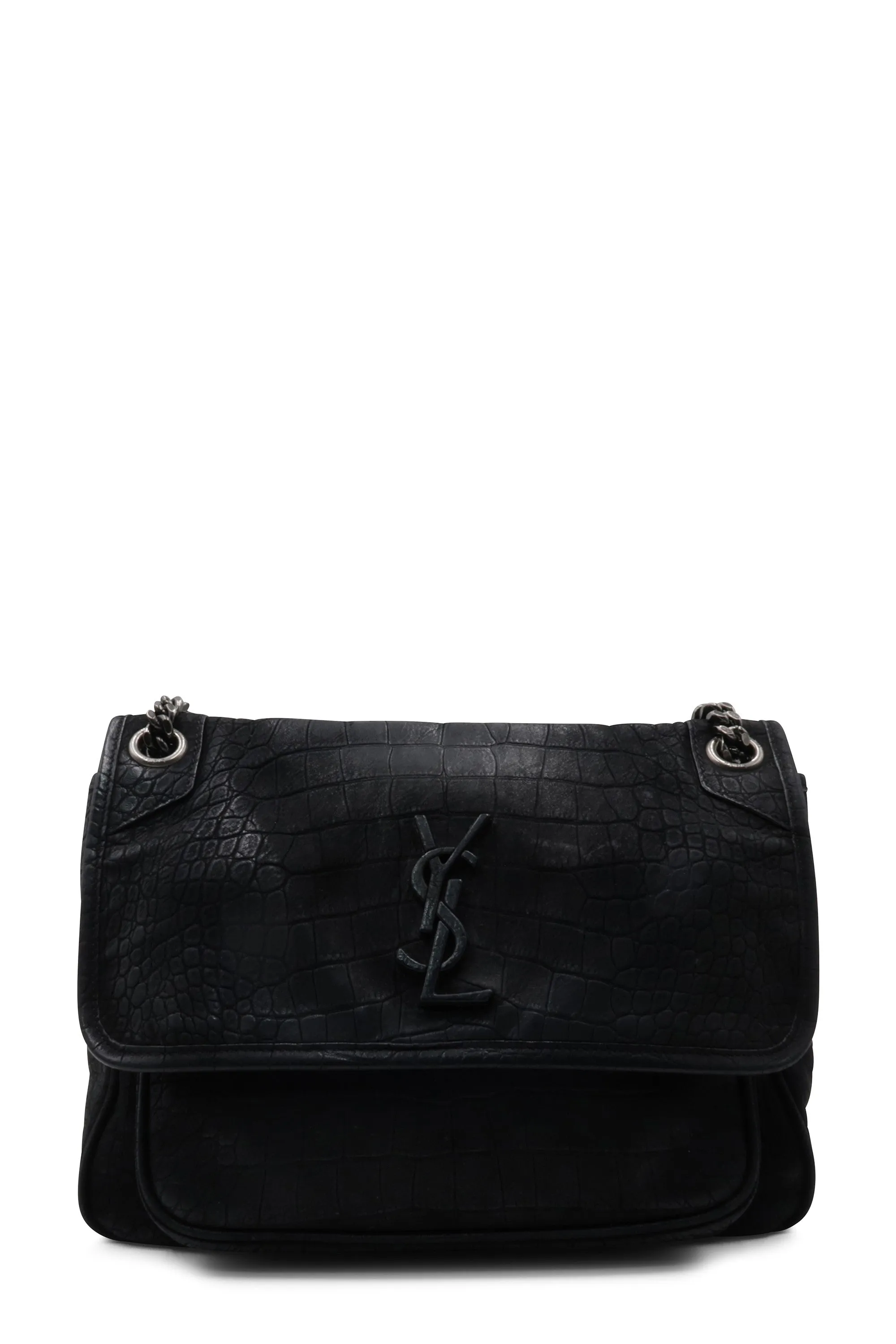Medium Niki Crocodile Embossed Black