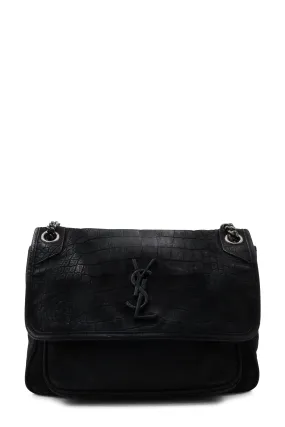Medium Niki Crocodile Embossed Black