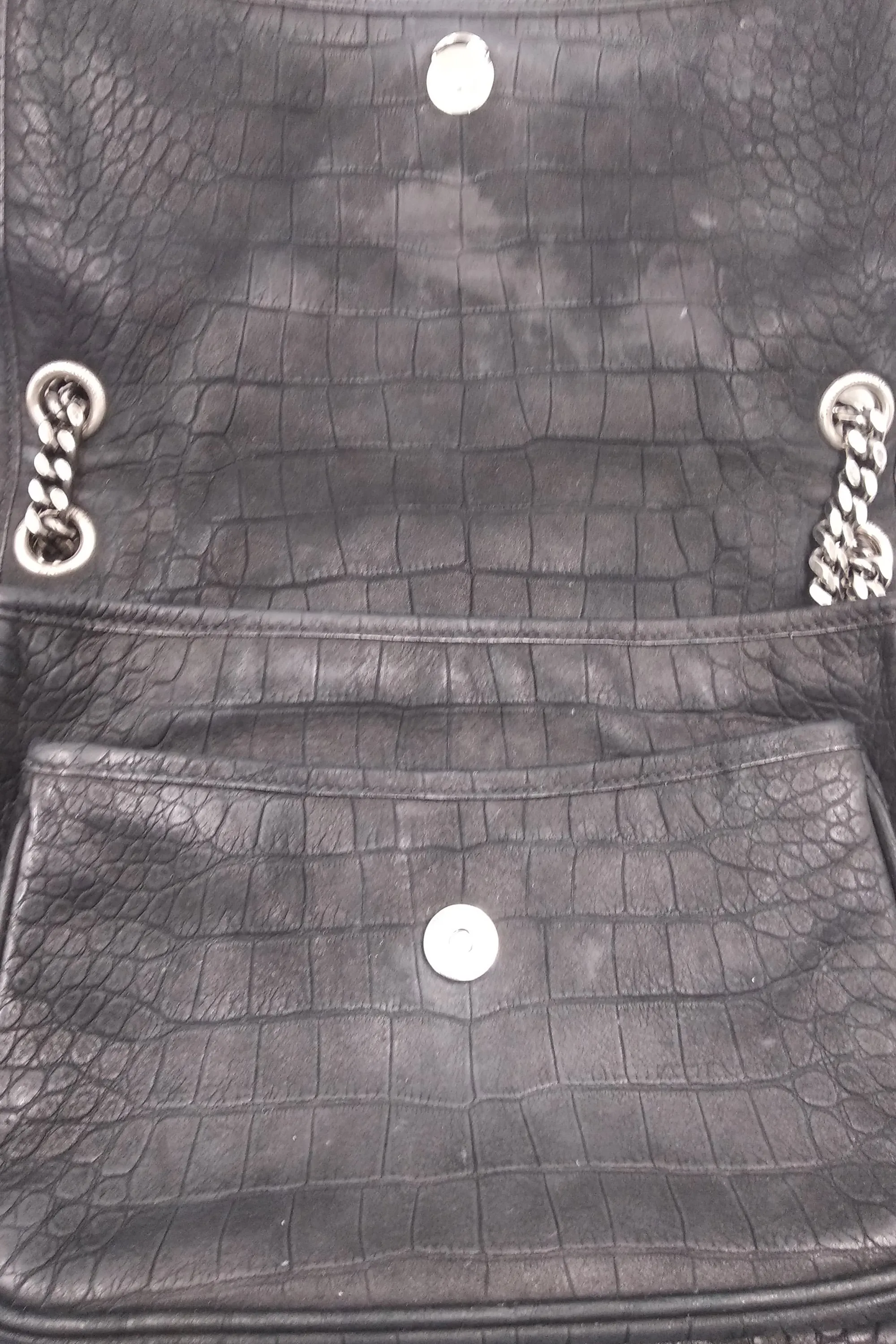 Medium Niki Crocodile Embossed Black