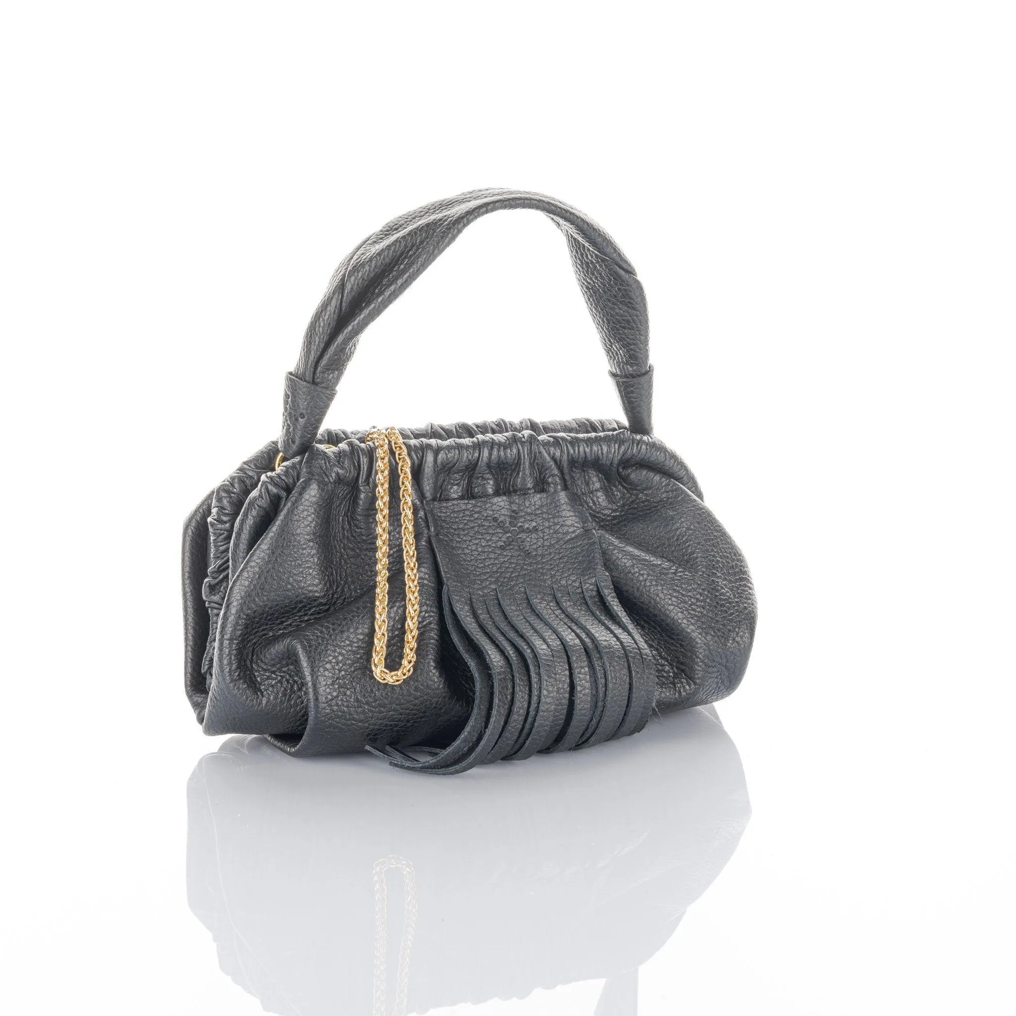 Natalia  Mini - Full Grain Leather Clutch Bag -Black