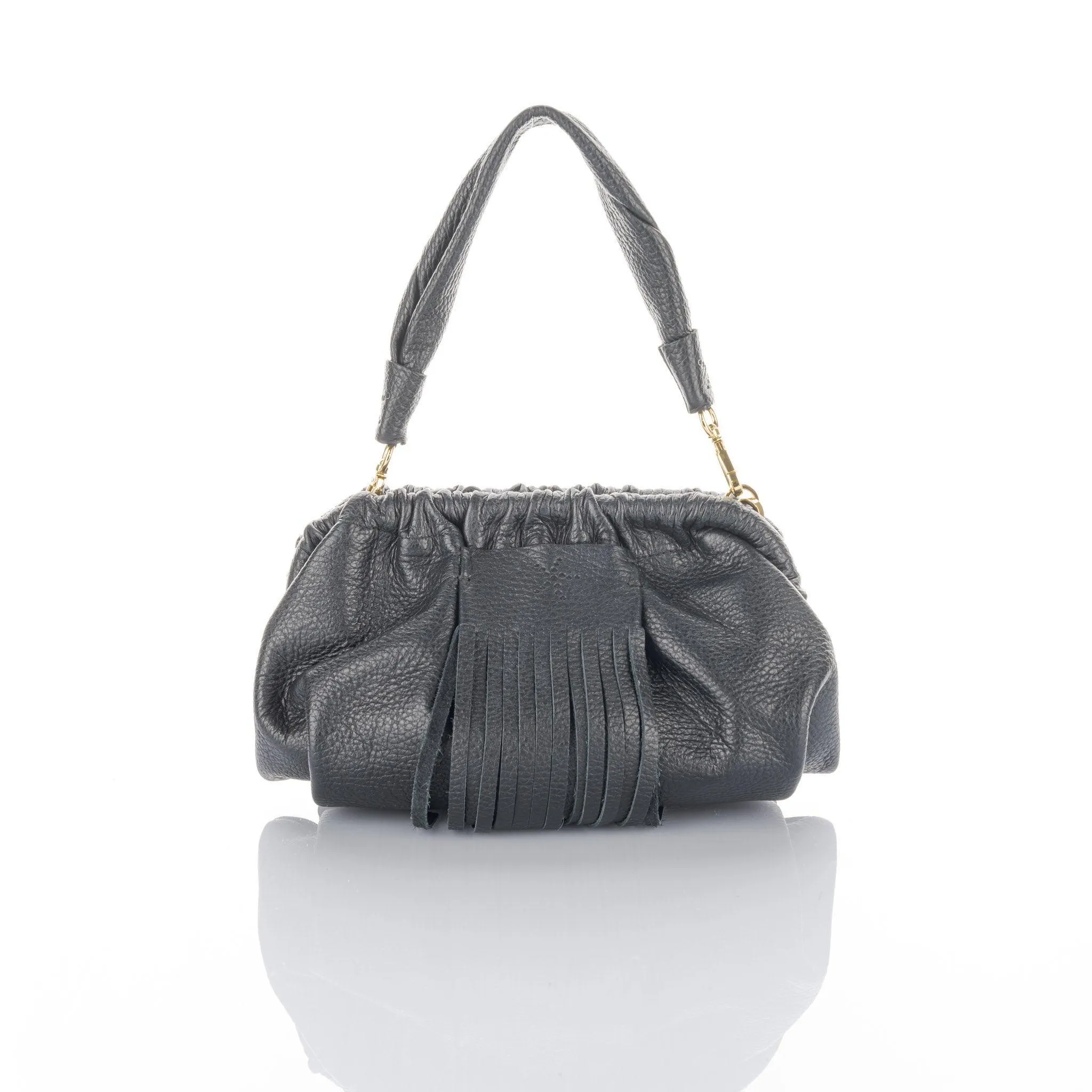 Natalia  Mini - Full Grain Leather Clutch Bag -Black