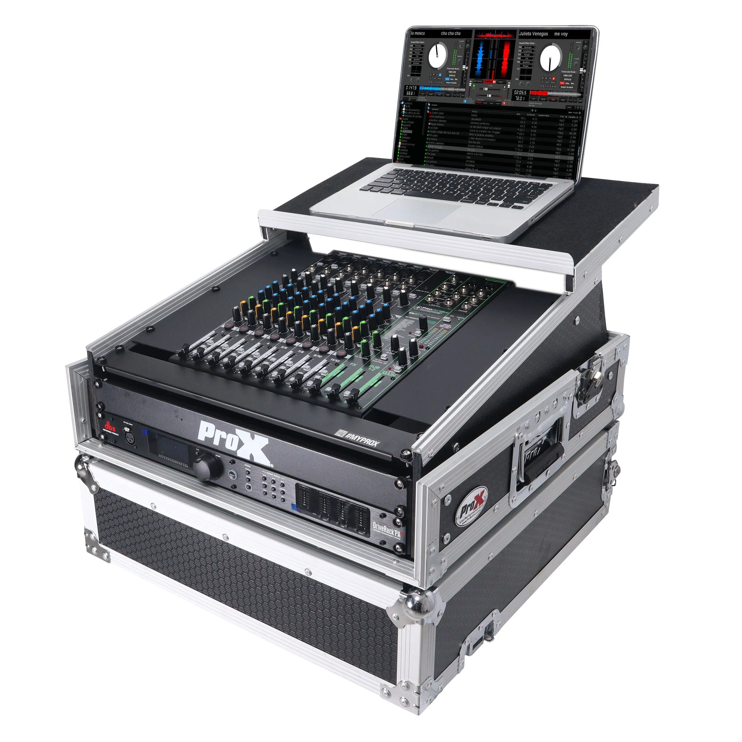 ProX T-2MRLT 2U Rack Front and 10U Top Mixer Mobile DJ Combo ATA Flight Style Case with Laptop Shelf
