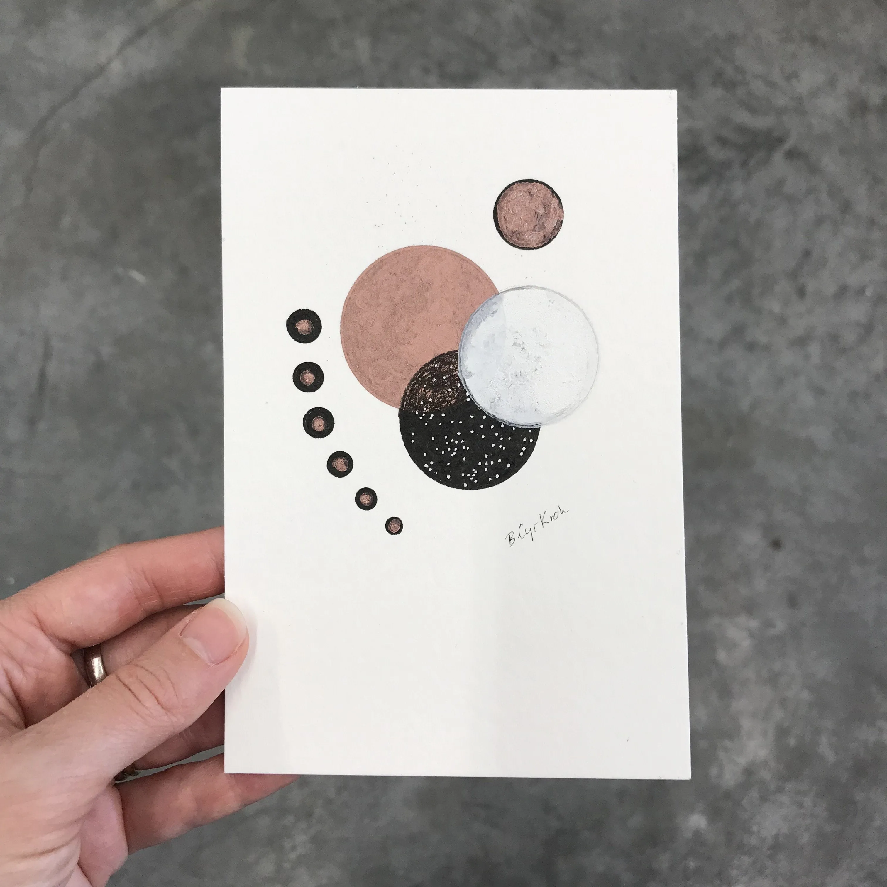 Rose Gold Circle - Postcard Experiment - original drawing