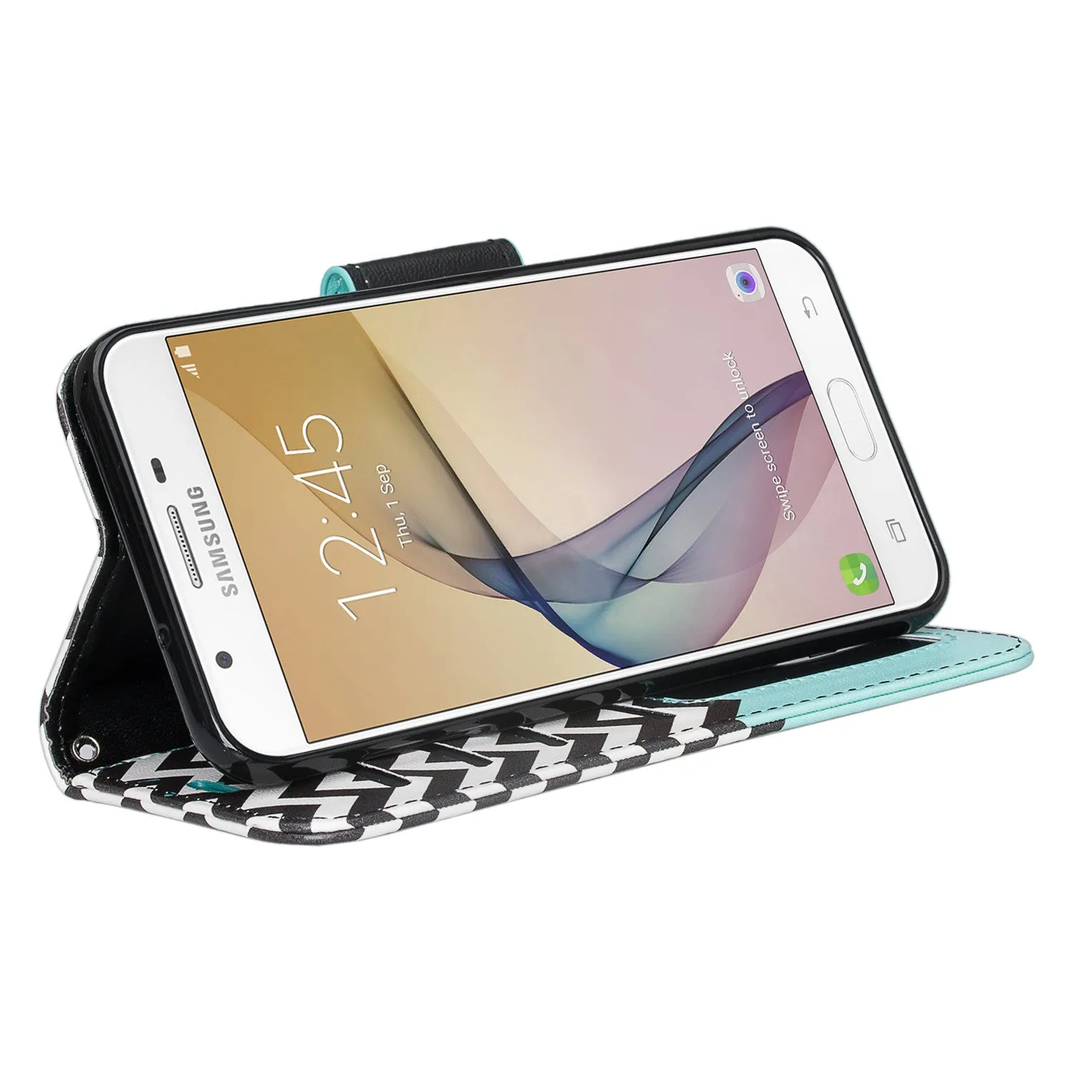 Samsung J7(2017) Case, Samsung J7(2017) Wallet Case, Slim Flip Folio [Kickstand] Pu Leather Wallet Case with ID & Card Slots & Pocket   Wrist Strap - Heart Butterflies