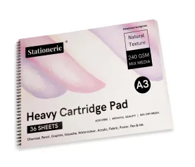 Stationerie Mix Media Heavy Buff Cartridge Pad 36 Sheet, 72 Pages for Watercolor, Acrylic, Gouache, Pen, Pencil, Charcoal, Dry Mix Media (A3)(240 GSM)