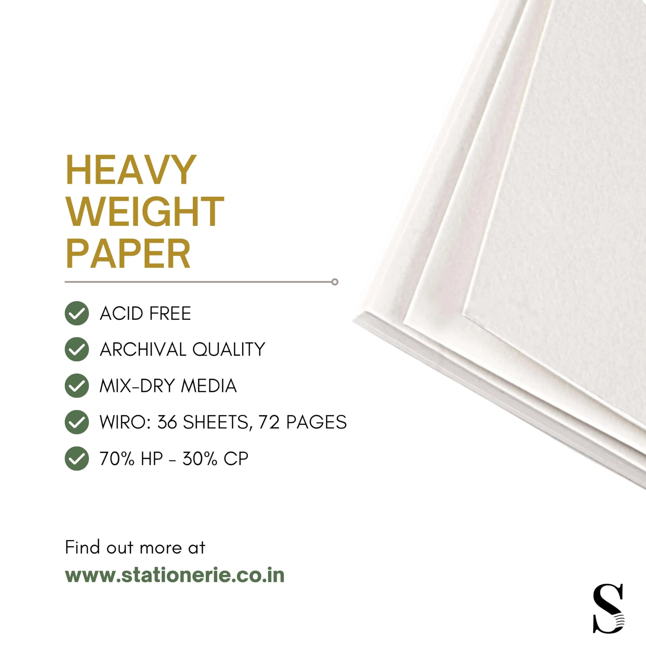 Stationerie Mix Media Heavy Buff Cartridge Pad 36 Sheet, 72 Pages for Watercolor, Acrylic, Gouache, Pen, Pencil, Charcoal, Dry Mix Media (A3)(240 GSM)