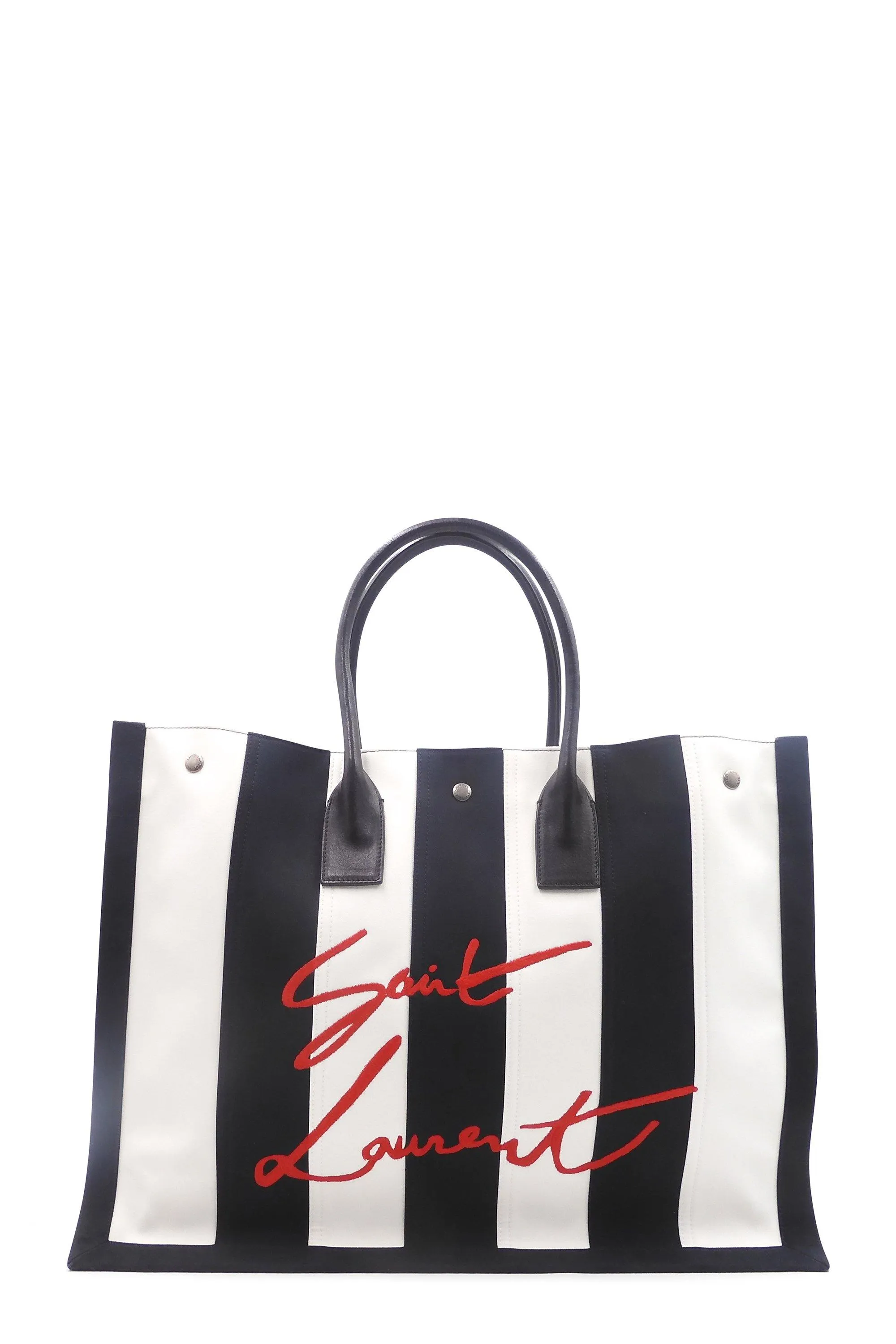 Striped Canvas Noe Cabas Tote Black White