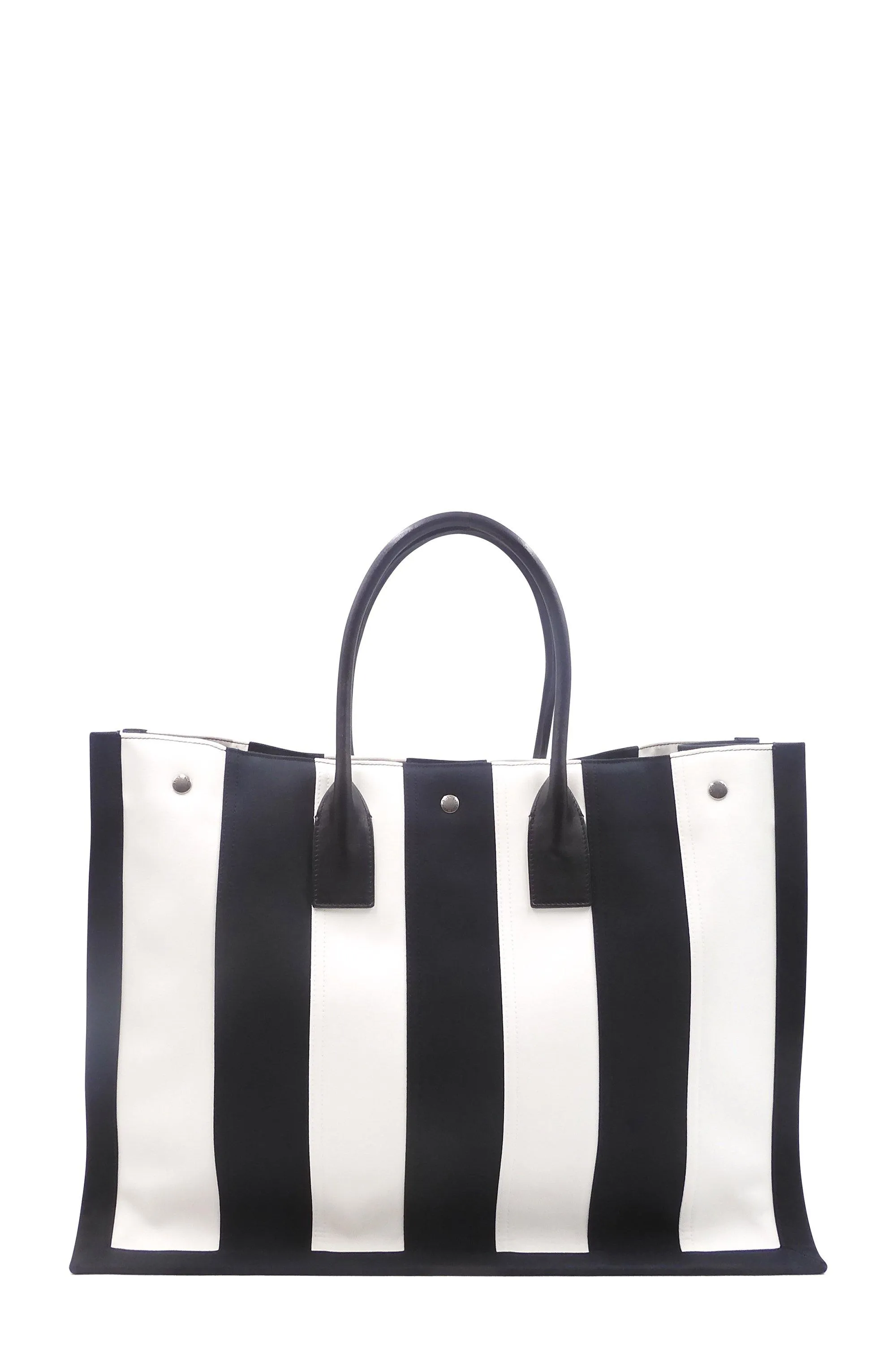 Striped Canvas Noe Cabas Tote Black White