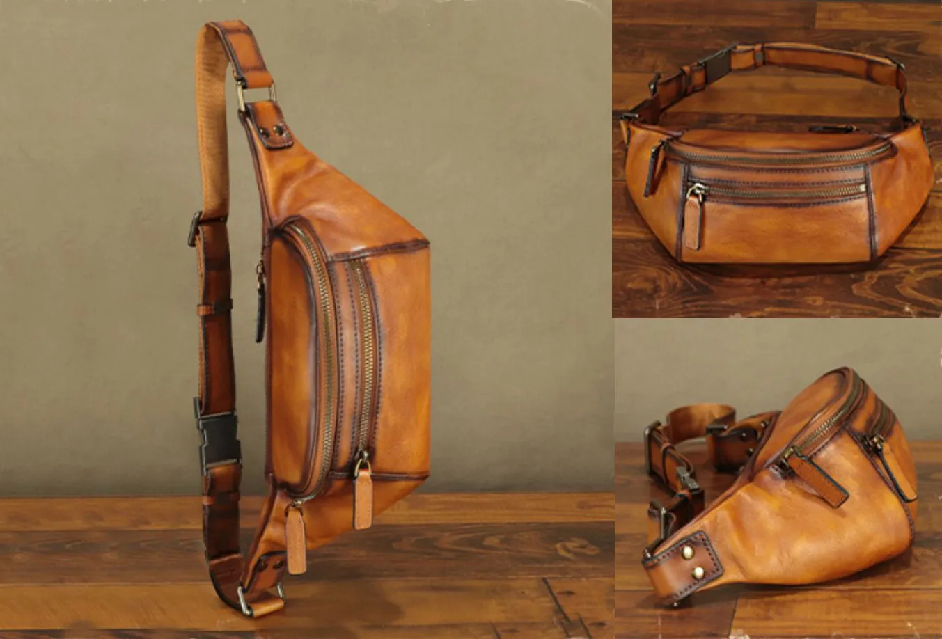 Vintage Womens Leather Chest Bag Waist Purses